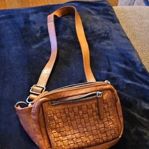 Woven Leather Crossbody Bag in Cognac Brown